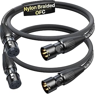 Short XLR Cables 1.5ft 2 Pack, Gold-Plated Rean Connectors from Neutrik, Kevlar-Reinforced Nylon Braided Microphone Cable, Mic Cable, Durable Shielded and Balanced XLR Male to Female Cord