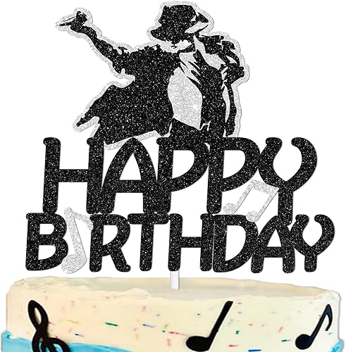 Decoración de pastel de música con temática de feliz cumpleaños, púas de decoración con purpurina negra para silueta, aniversario, fiesta de