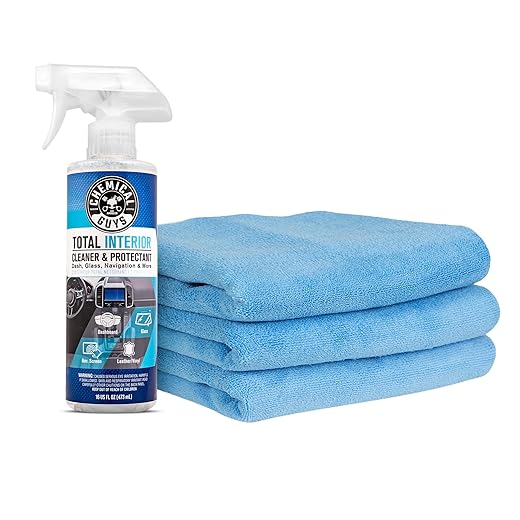Chemical Guys Total Interior Cleaner and Protectant, 16 Fl Oz + 3 Pack of Microfiber Towels (Safe for Cars, Trucks, SUVs, Jeeps, Motorcycles, RVs & More)
