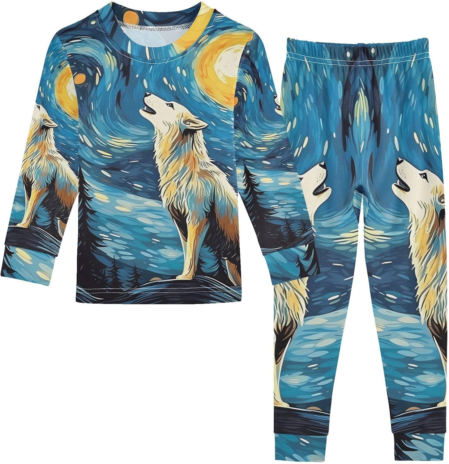 ALAZA Wolf Starry Sky Pajama Set Pijamas Para Niños Long Sleeve Sleepwear