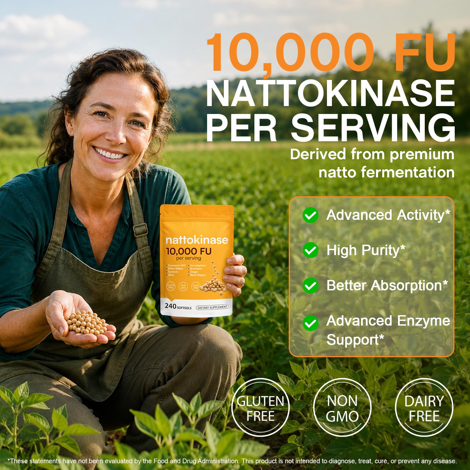 AIQIUSHA Nattokinase 10,000 FU with Serrapeptase, Bromelain & CoQ10, Triple Enzyme Complex from Fermented Soy Extract, Herbal Blend with Turmeric & Olive Leaf, Enteric Softgels, Non-GMO, 240 Count — Amazon image 5