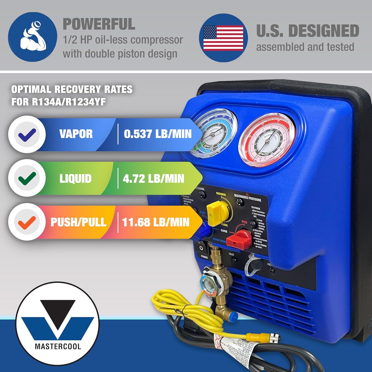Dual Refrigerant 30lb A/C Recovery System with Spark-Free Technology