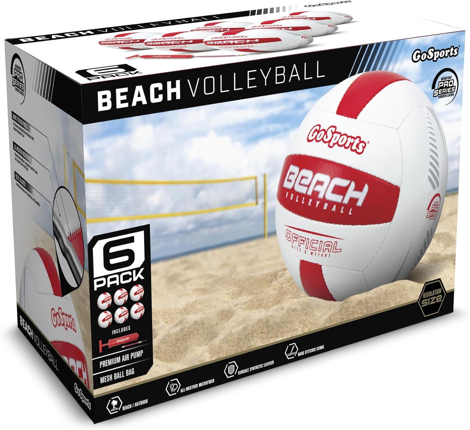 GoSports Pro Series Outdoor Beach Volleyball - Regulation Size & Weight with Bonus Air Pump - Choose Single Ball or Six Pack