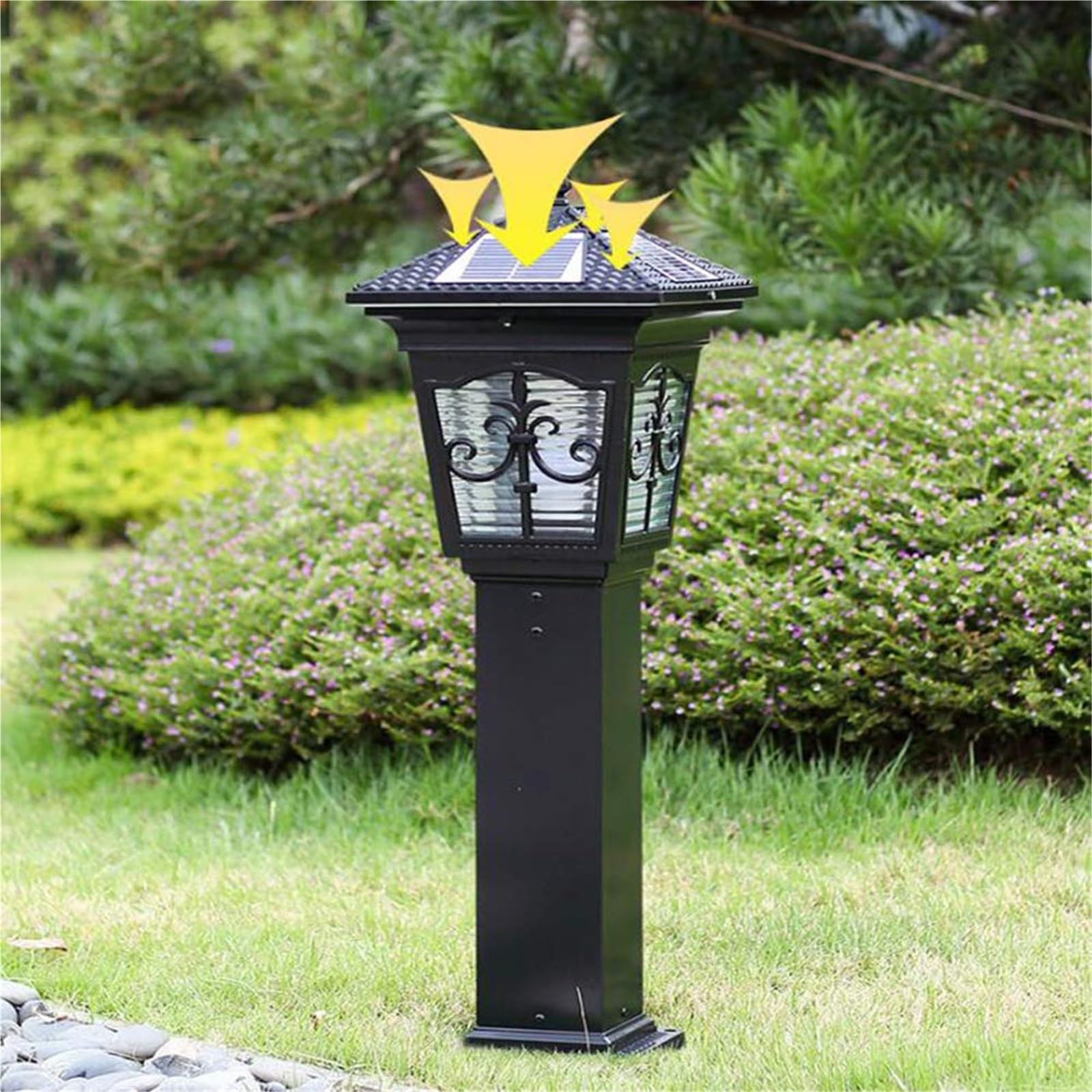 QUSYZD Solar Post Lights Lamp Post Lights Outdoor Lighting Decorative Lawn Lamp Outdoor Waterproof Solar Led Garden Villa Outdoor Retro Residential Lawn Garden Street Light,Noir-15.5 * 24 * 56CM