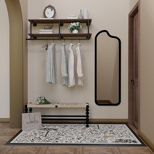 Vista 12 de Perchero industrial de tubería con estante superior, estante de ropa montado en la pared que ahorra espacio de 2 niveles, estante con barra