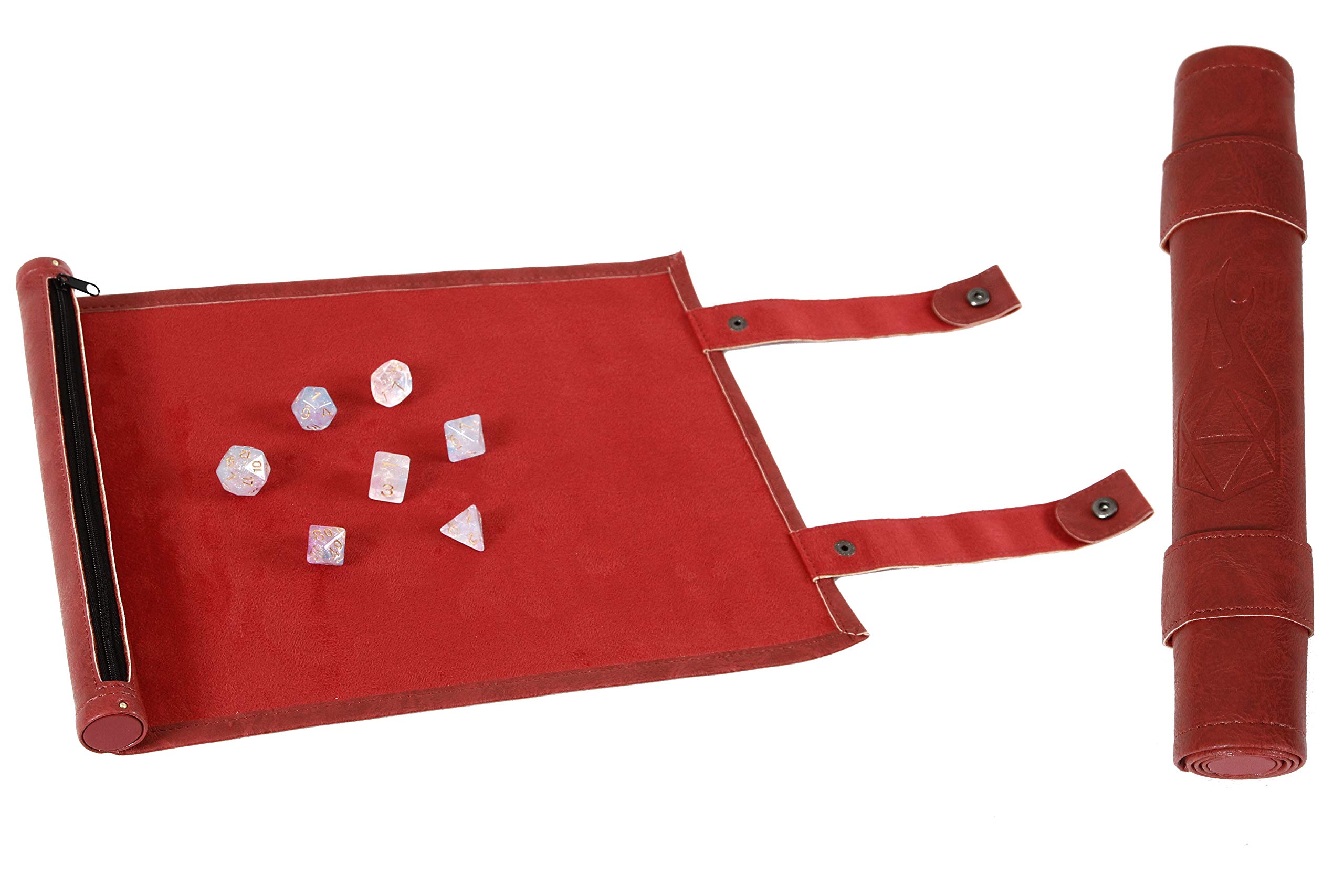 Forged Dice Co Scroll Dice Tray and Rolling Mat with Zippered Dice Holder - Storage Pouch Holds up to 14 Metal or Plastic Polyhedral Dice - Compatible with DND and Dungeons & Dragons Game Dice