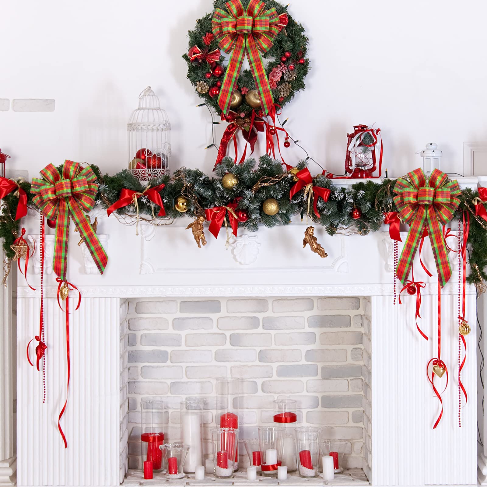 2 Nœuds à Paillettes Pour Sapin De Noël - Rouge, 25x30 Cm, Décoration Festive Brillante - 8