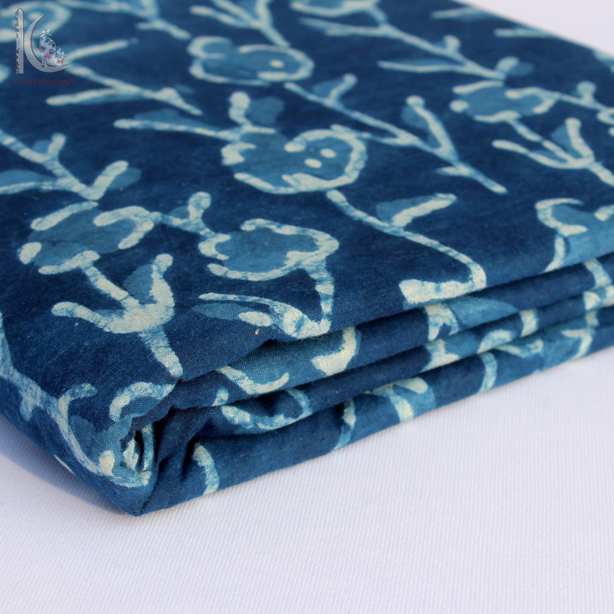 Khushi Handicraft Unstitched Pure Voile Cotton Dabu Hand Block Print Design Cotton Cloth for Men Dress, Kurta Making Fabric Multicolor 2.5 Meter R-CTIN00024