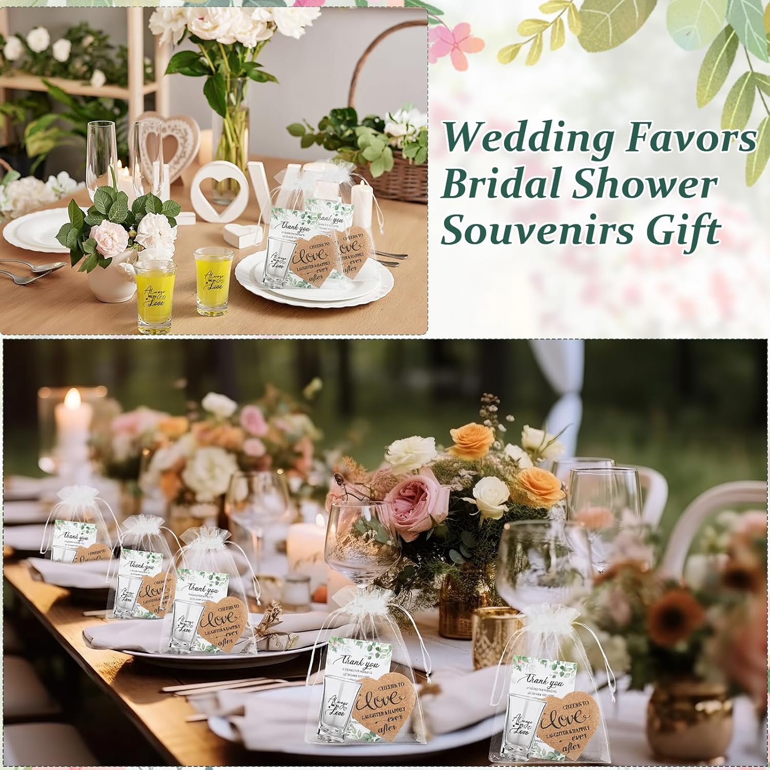 36 Sets Wedding Favors for Guests Bulk Heart Cork Coaster Acrylic Short Glasses with Cards Organza Bag Sets Always Bein Love Shot Glasses for Guests Wedding Newlyweds Bridal Favors Gifts