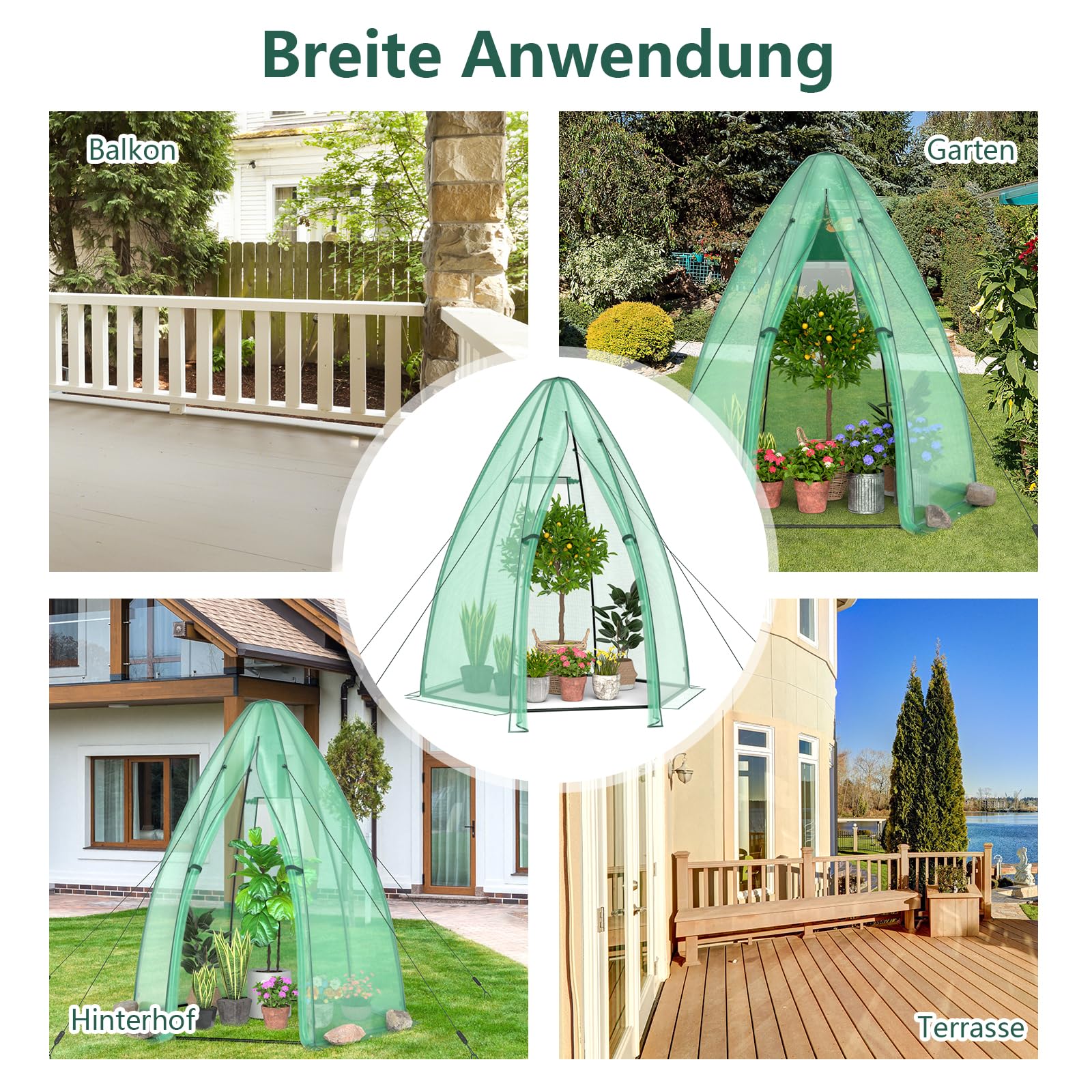 RELAX4LIFE Gewächshaus, Foliengewächshaus Winterfest, Überwinterungszelt für Pflanzen mit Rolltür & Netzfenster, Treibhaus für Garten Terrasse Balkon, 160 x 160 x 183 cm, Grün