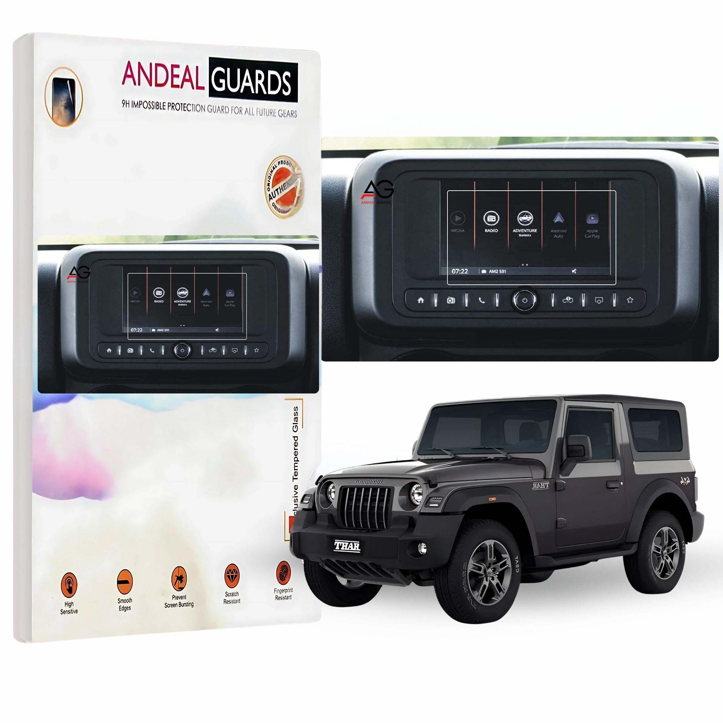 ANDEAL GUARDS Tempered Glass Screen Protector Navigation System Compatible With Mahindra Thar Lx 4-Str Hard Top Diesel At Car Touch Screen Infotainment System (7 Inch) (Transparent)(Mahindra,Thar)