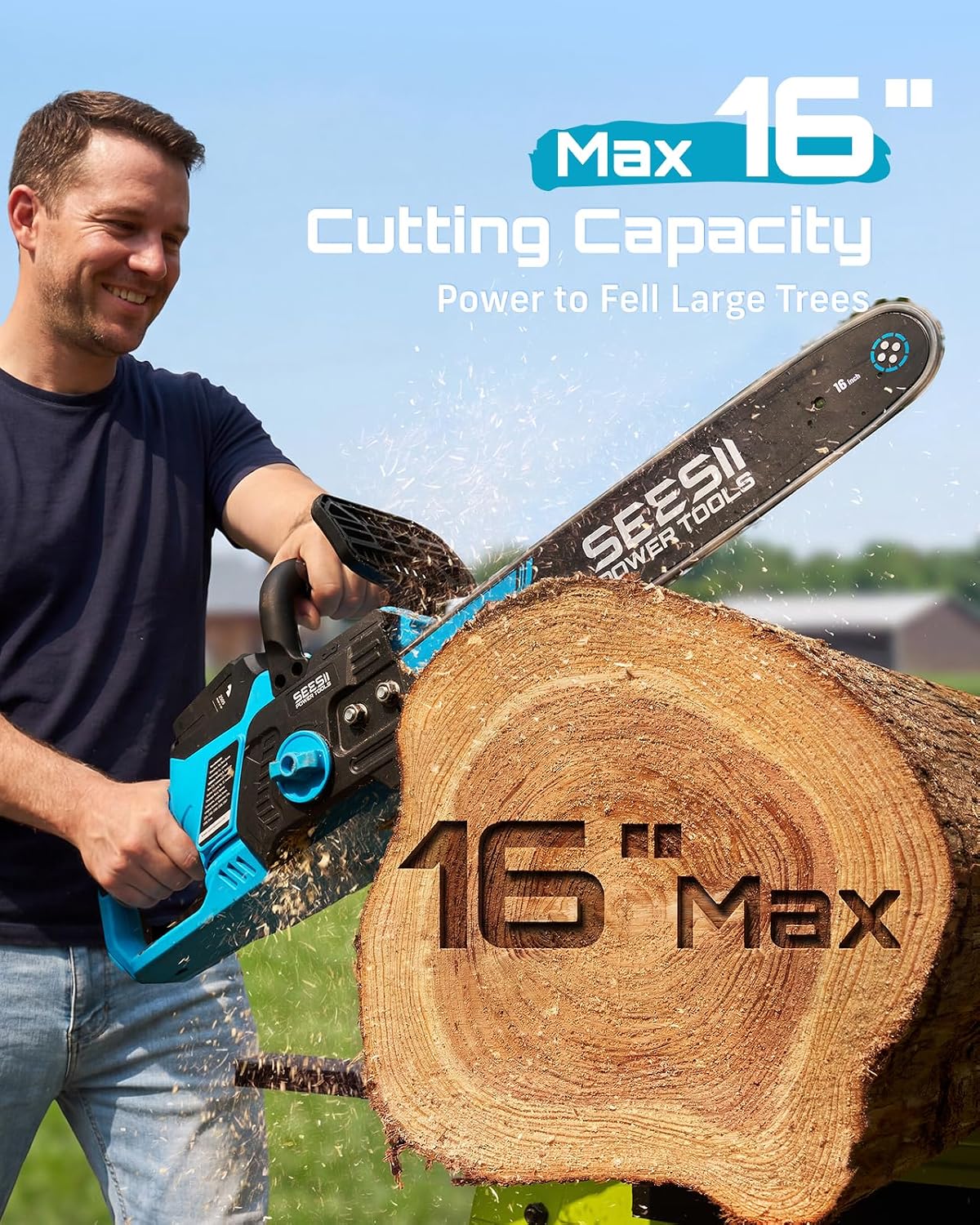 SEESII 40V 16-Inch Cordless Electric Chainsaw,2000W Brushless Chain Saw photo 4