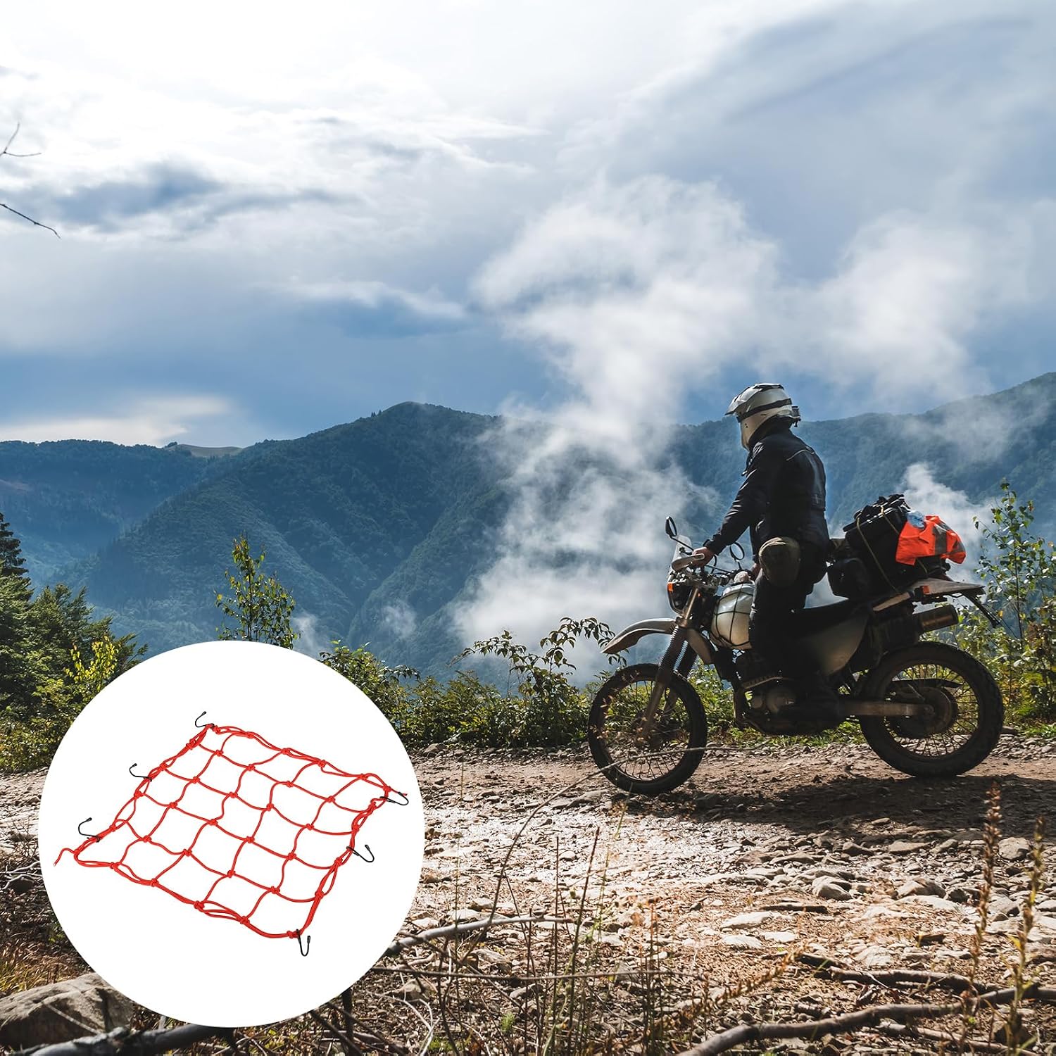 PATIKIL Bungee Cargo Net, 3 Pack High Elastic Motorcycle Luggage Straps with 6 Hooks for Bicycle Motorcycle, 15.7" x 15.7", Red