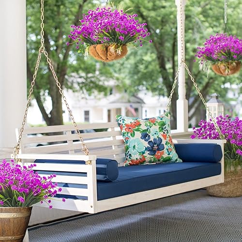 Miniatura 6 de Flores artificiales artificiales, 12 paquetes de arbustos verdes resistentes a los rayos UV para interiores y exteriores, maceta colgante para