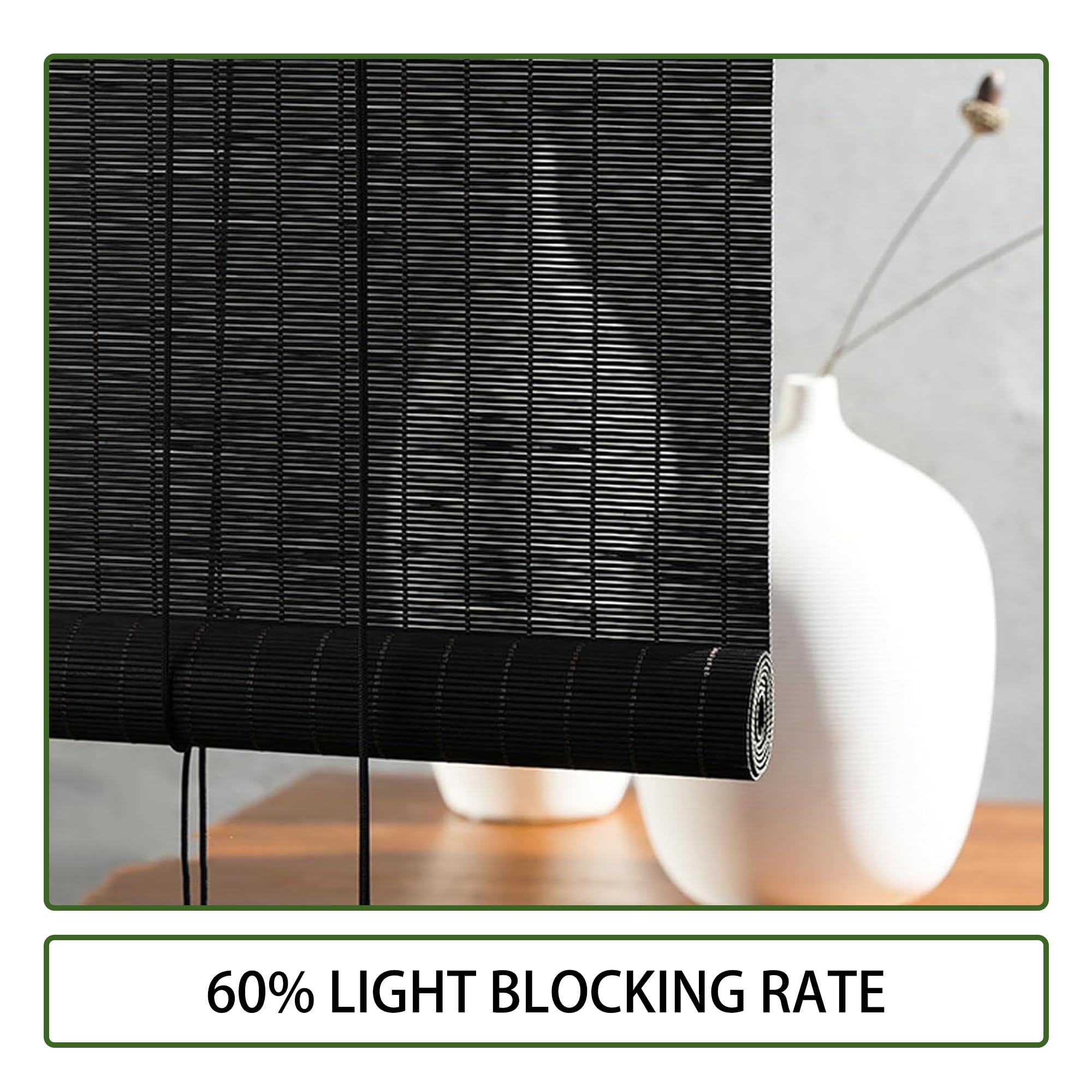Roleta Bambusowa Roleta 90 x 122 cm Termoizolacyjna Ochrona Przed Słońcem Rolety Okienne Ochrona Prywatności Do Domu, Restauracji, Ogrodu, Na Balkon, Czarny