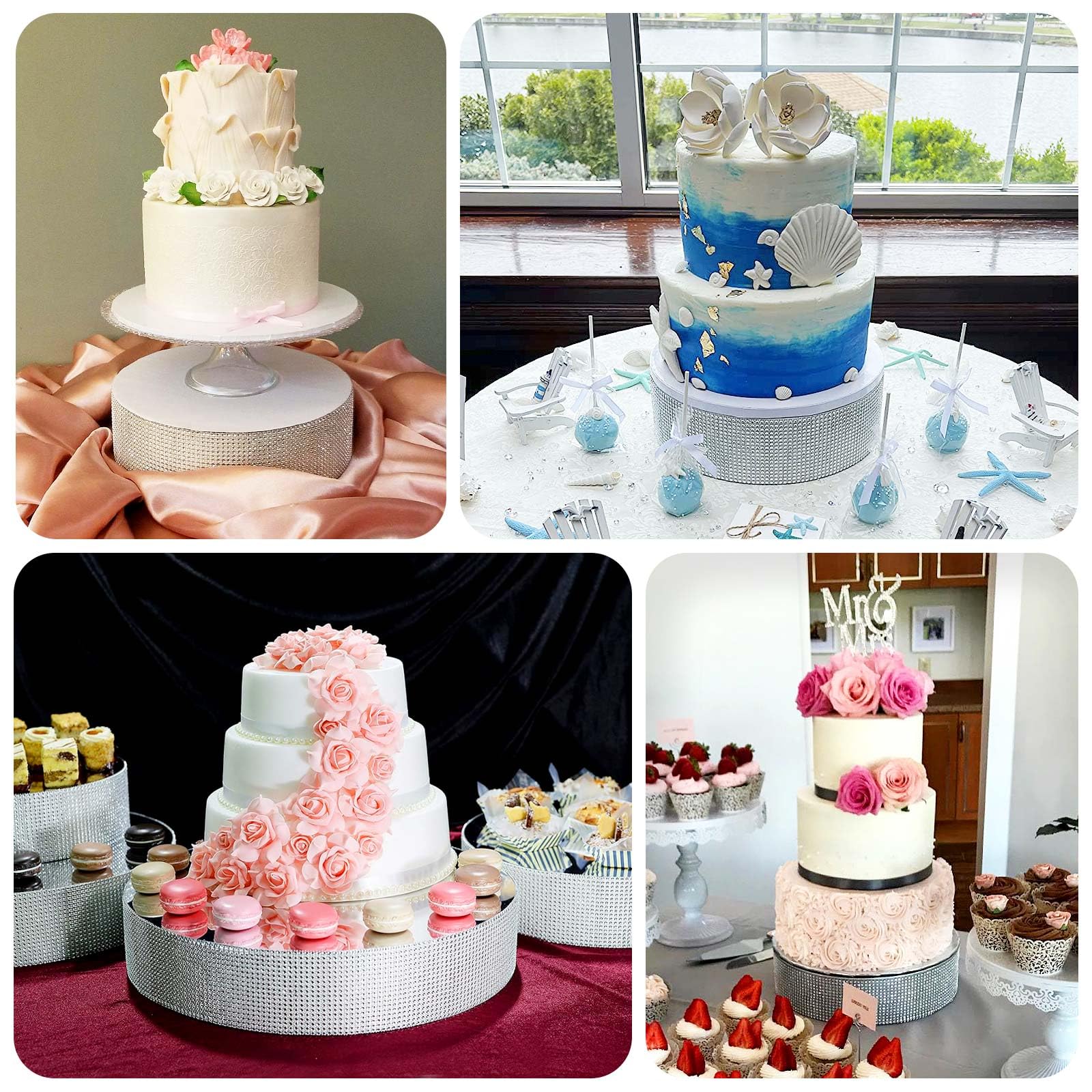 Efavormart Silver Round Metal Pedestal Cake Stand with Rhinestones, Cupcake Holder Dessert Table Display Centerpiece - 14"