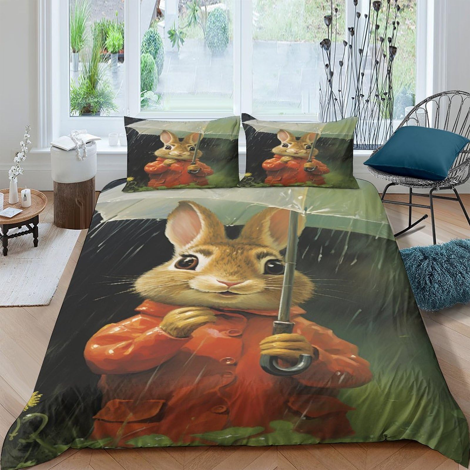 Housse de couette avec fermeture à glissière lapin mignon pour changer le lit rapidement