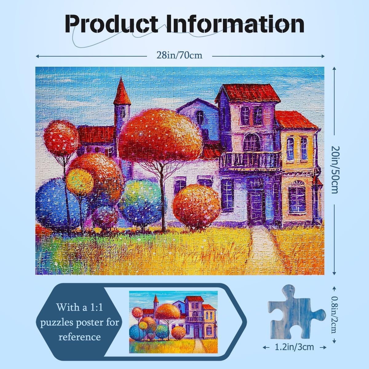 MISITU 1000 Pieces Jigsaw Puzzles for Adults Oil Painting Jigsaw Puzzles 1000-Pieces Puzzles Hard Difficult Challenging Puzzles for Teen Colourful Tree of Houses Puzzle 28 x 20 inch