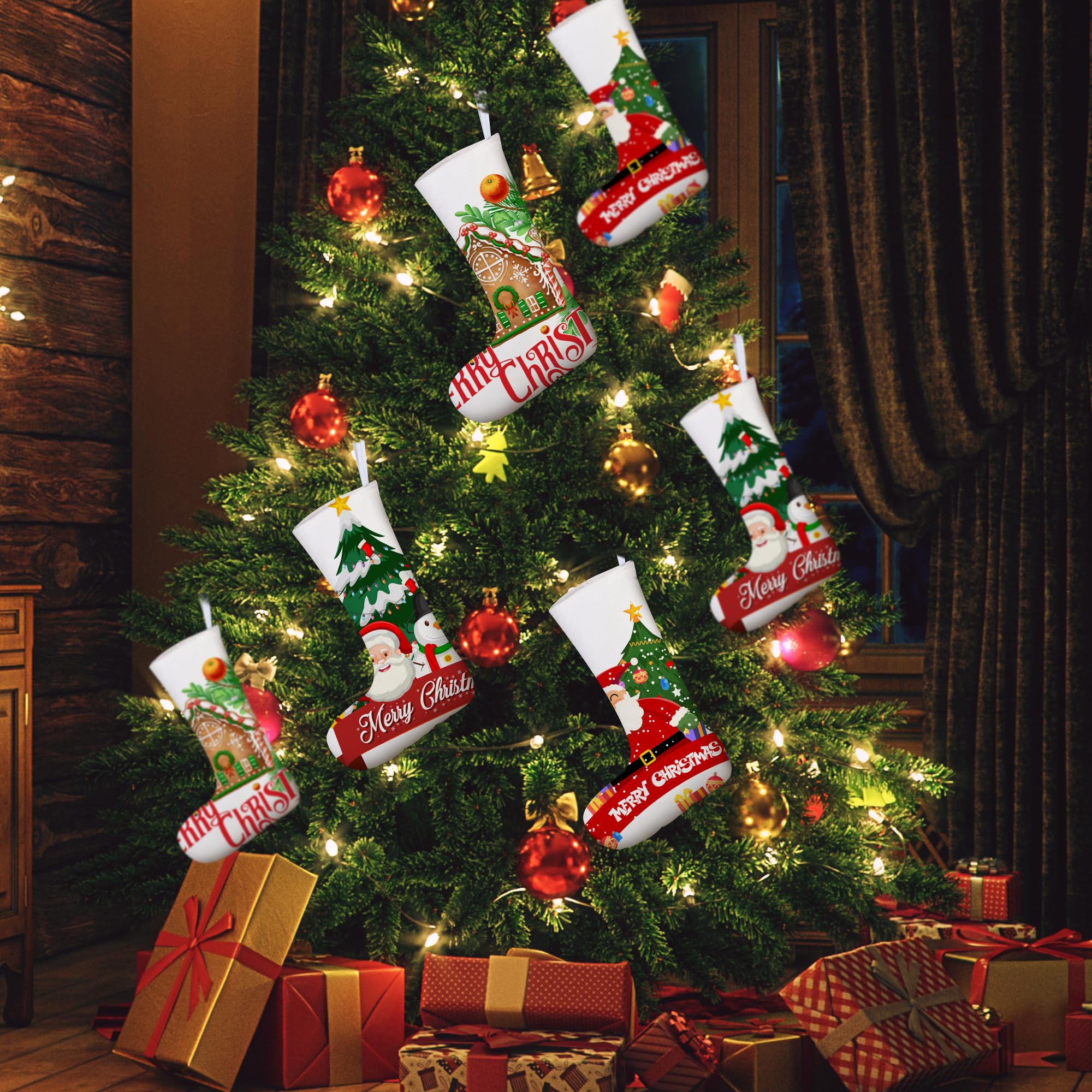 Aodaer Lot de 12 bas de Noël unis en toile de jute à suspendre pour cheminée, arbre de Noël, décoration d'intérieur, 34 x 24 x 16,5 cm