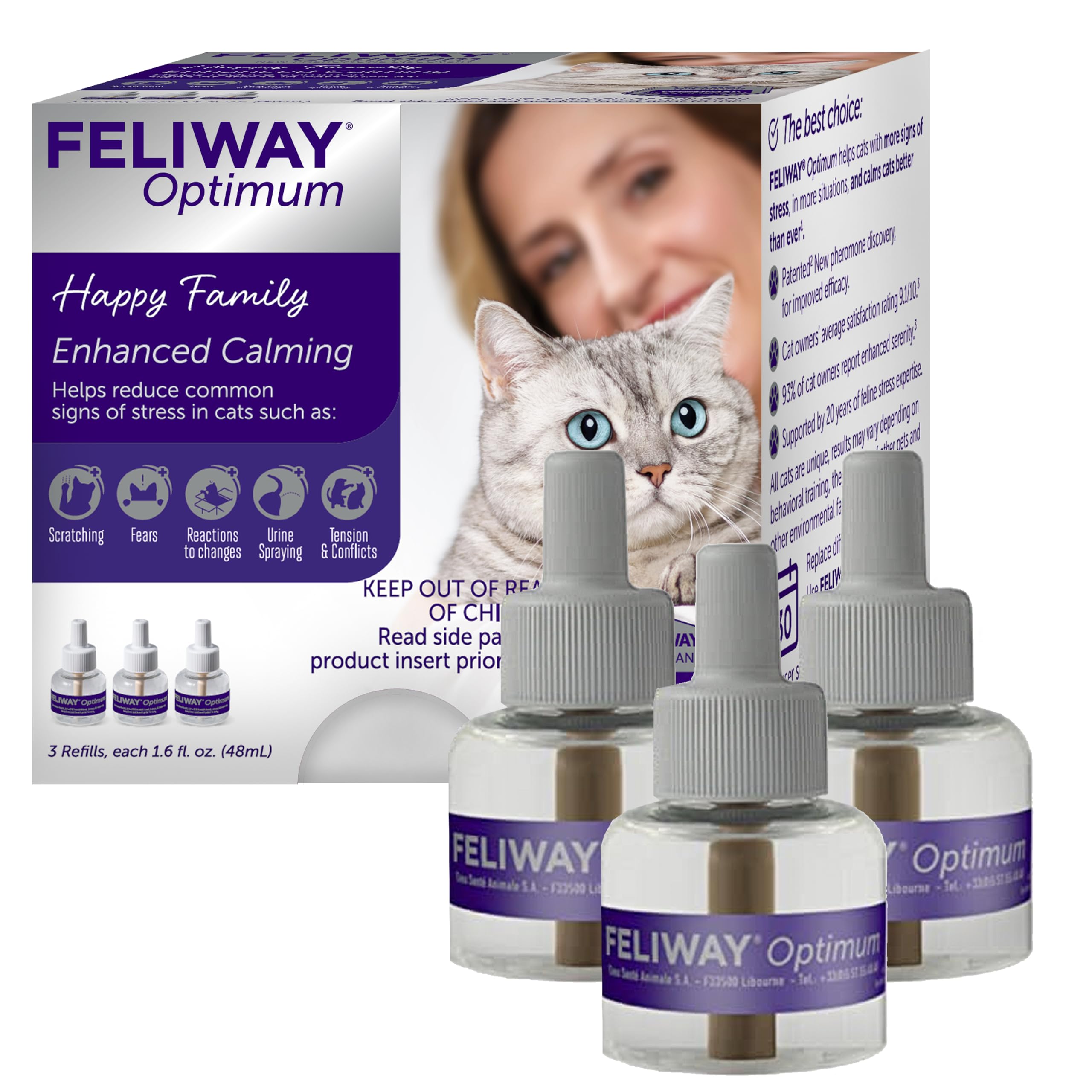 FELIWAY Optimum Enhanced Calming Phéromones Recharge 30 Jours Lot de 3