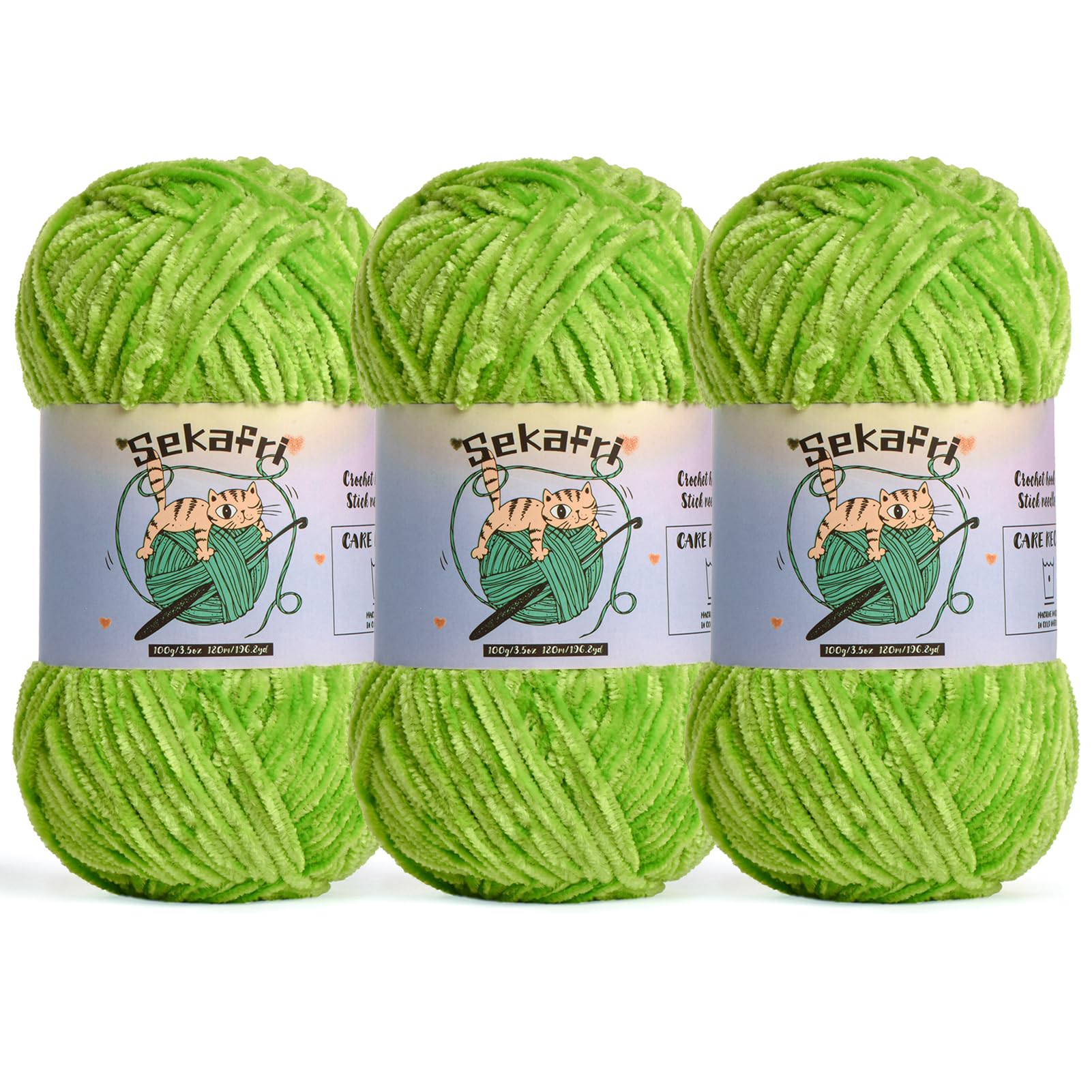 Fuzzy Chenille Yarn for Crocheting Amigurumi Yarn 3 Lime Green