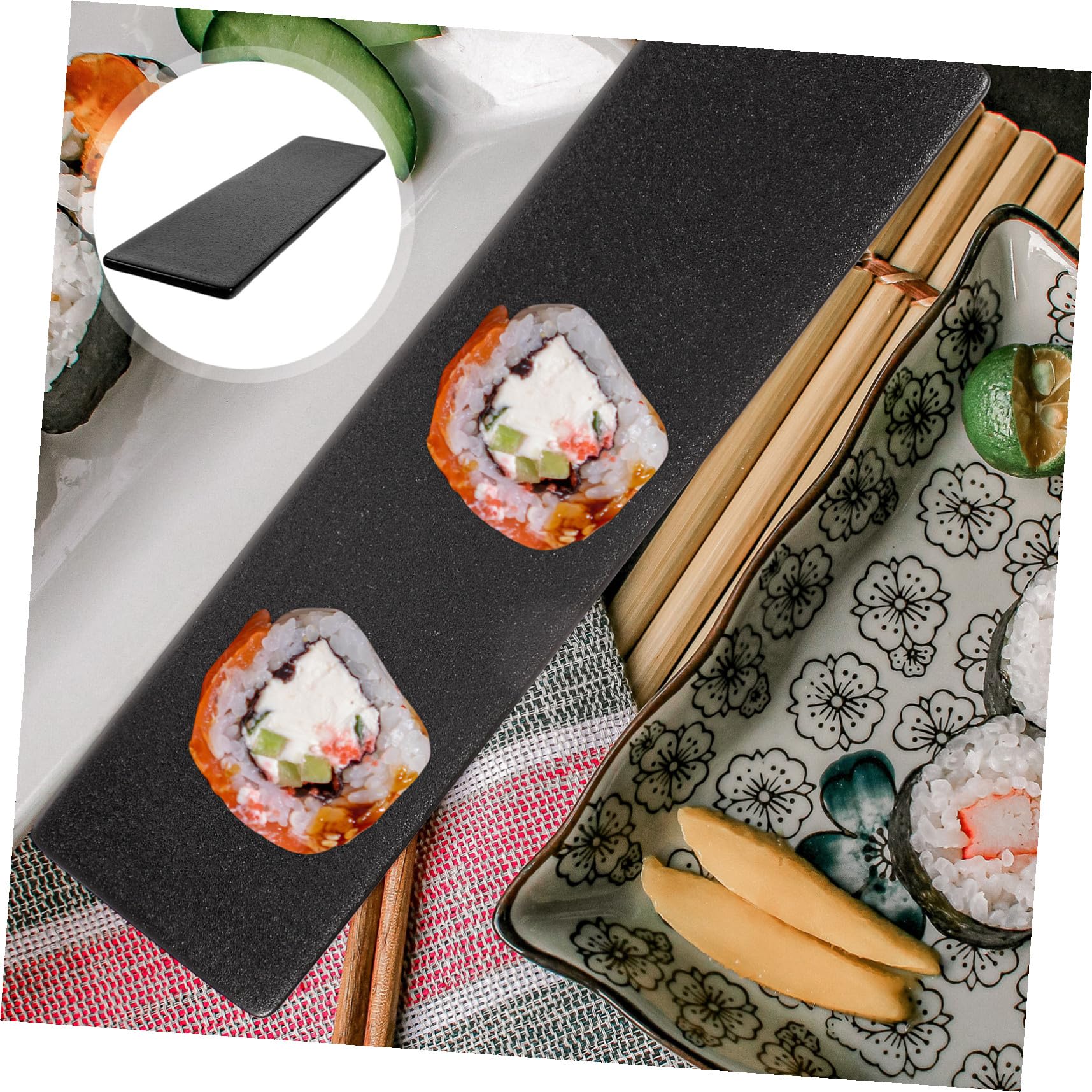 Toyvian Rechteckiges Snacktablett aus Schwarzer Keramik im Japanischen Stil Sushi Teller mit Einfachem Design für Party und Täglichen Gebrauch