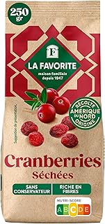La Favorite - Cranberries Séchées 125 g - Canneberges Entières - Tendres & Savoureuses - Baie Cranberry – Légèrement Sucrées - Pour Encas Sain, Apéritif, Cuisine, Pâtisserie