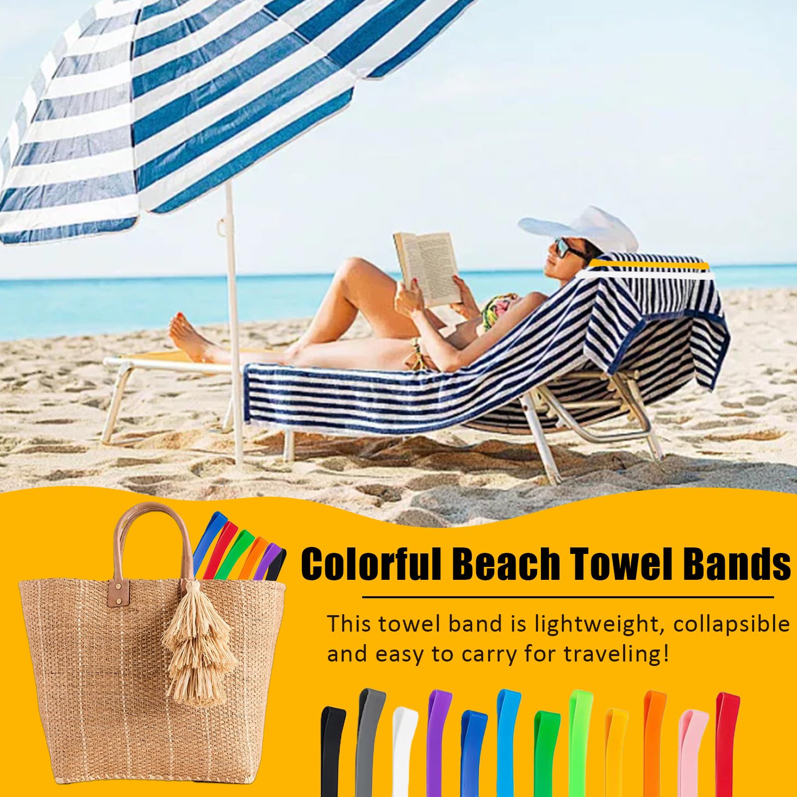Sicheii 6Pcs Towel Bands, Windproof Silicone Towel Bands for Beach Chairs Cruise Elastic Towel Clips Holder - Image 4