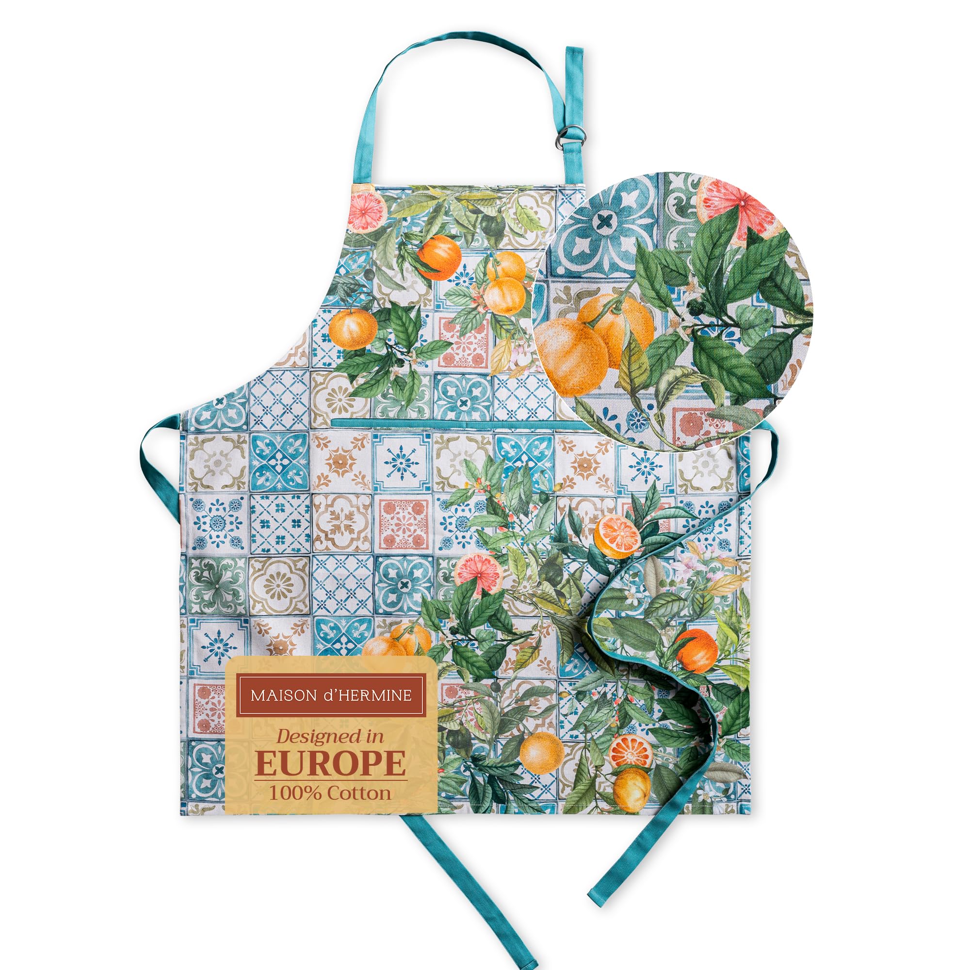 Maison d' Hermine Schürze, 100% Baumwolle, 1 Stück, verstellbarer Nackenriemen, Schürze mit Mitteltasche und langen Bändern für Damen, Herren, Koch