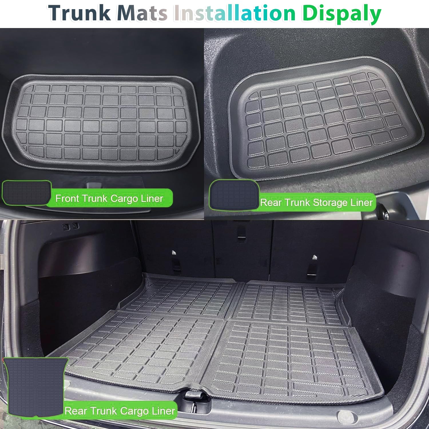 6 pezzi GAFAT Tesla Model Y 2021-2023 2024 Tappetini per bagagliaio + tappetini per auto, tappetini all-weather in TPE per bagagliaio e pavimento, alta anta Scansione 3D originale Model Y tappetini