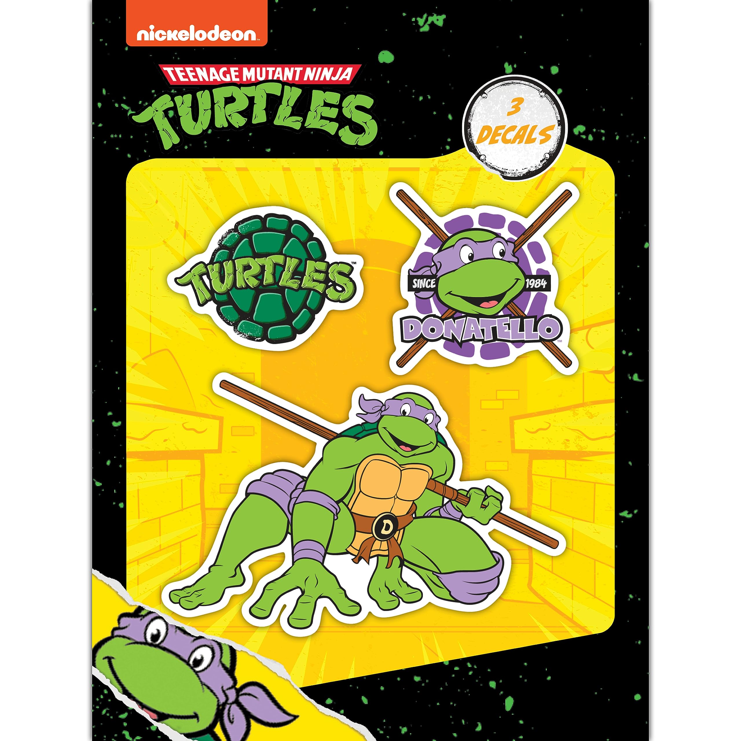 TMNT Teenage Mutant Ninja Turtles Donnie Vinyl Decals - Set of 3 Donatello Ninja Turtle Stickers for Car Water Bottle Bike Helmet Laptop Skateboard -