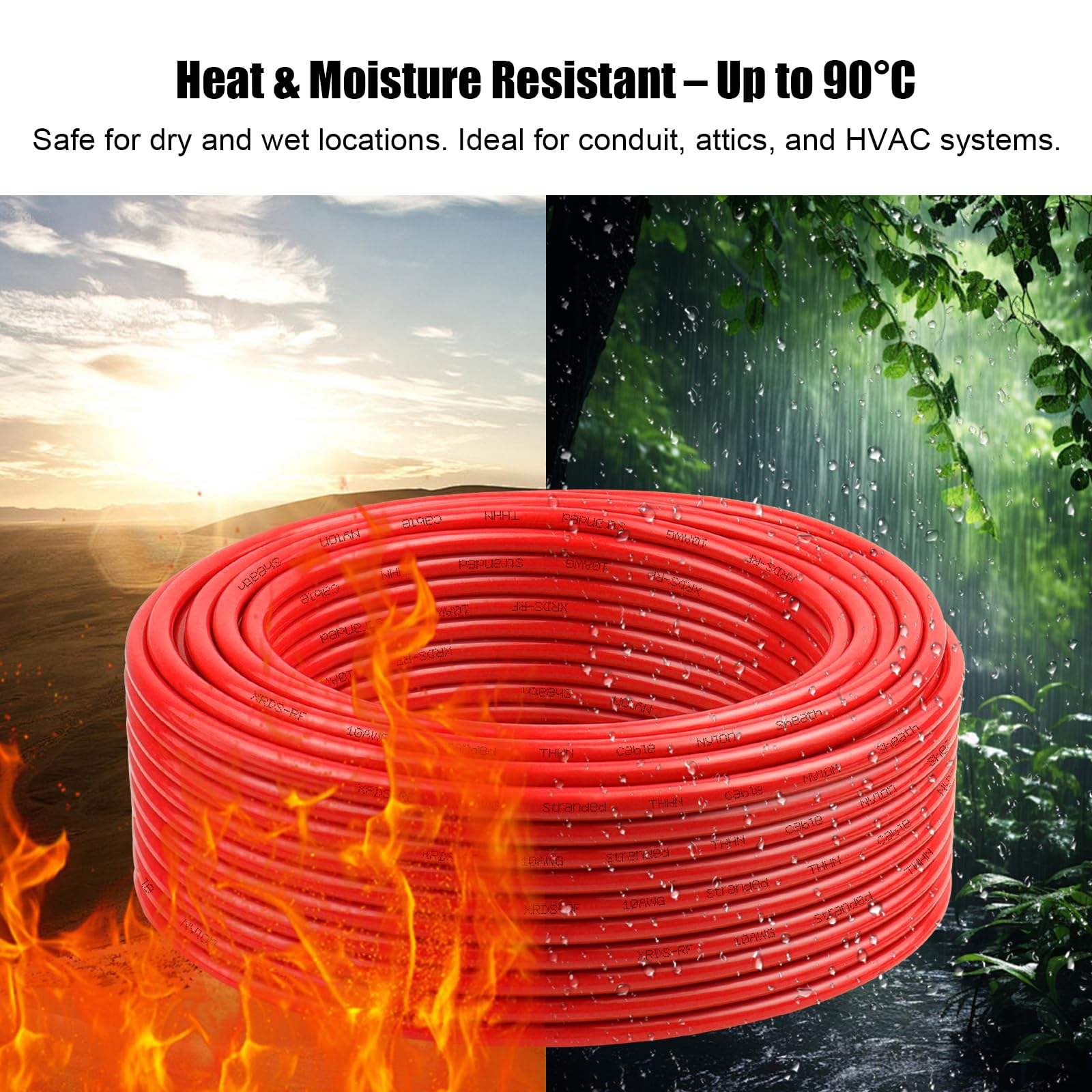 XRDS -RF Cable THHN de calibre 8, cable eléctrico de cobre trenzado rojo de 50 pies, 600 V, resistente al calor y al aceite, alambre de construcción de funda de nailon para uso en interiores y