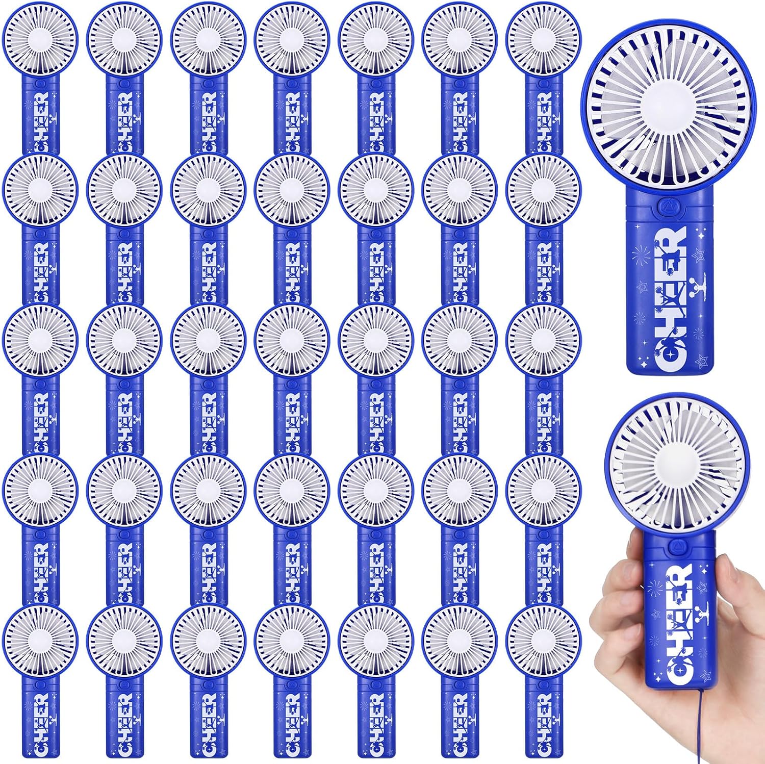 Retisee 20 Pcs Blue Cheer Mini Handheld Electric Fans Cheerleader Teams Gifts Personal Portable Hand Battery Powered Fan for Cheer Teammates Party Supplies