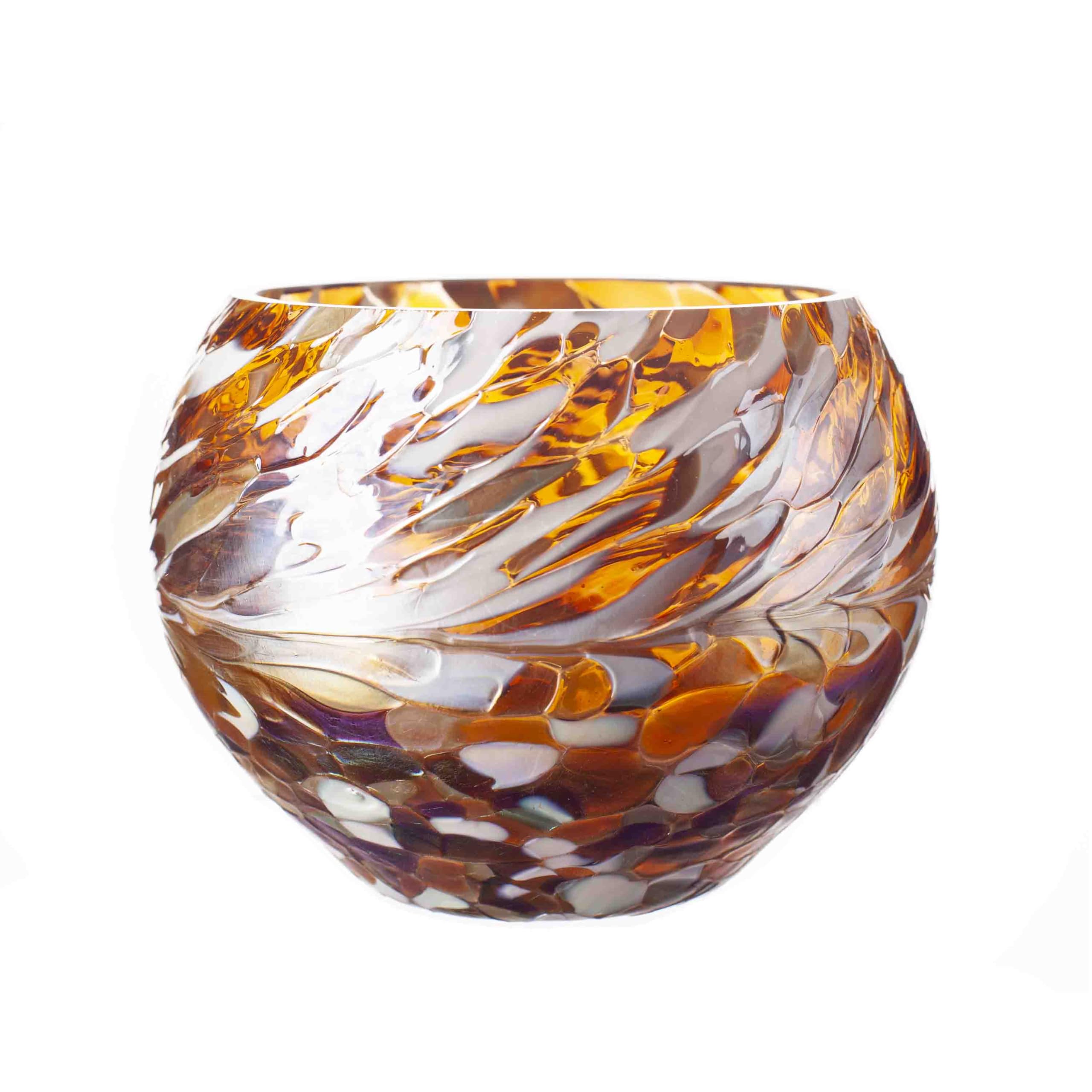 Round Glass Tealight Holder in Gold & White