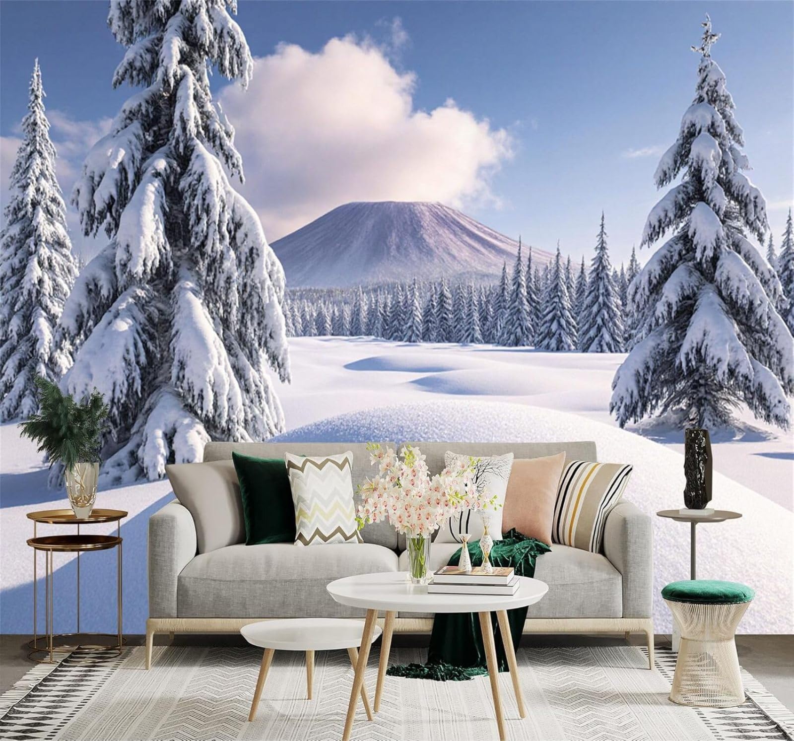 XLMING Winter Pine Trees Forest Mountain Peaks Snowy Landscape 3D Wallpaper Premium Textured Silk Study Dining Living Room Bedroom Sofa TV Wall Easy Install-430cm×300cm