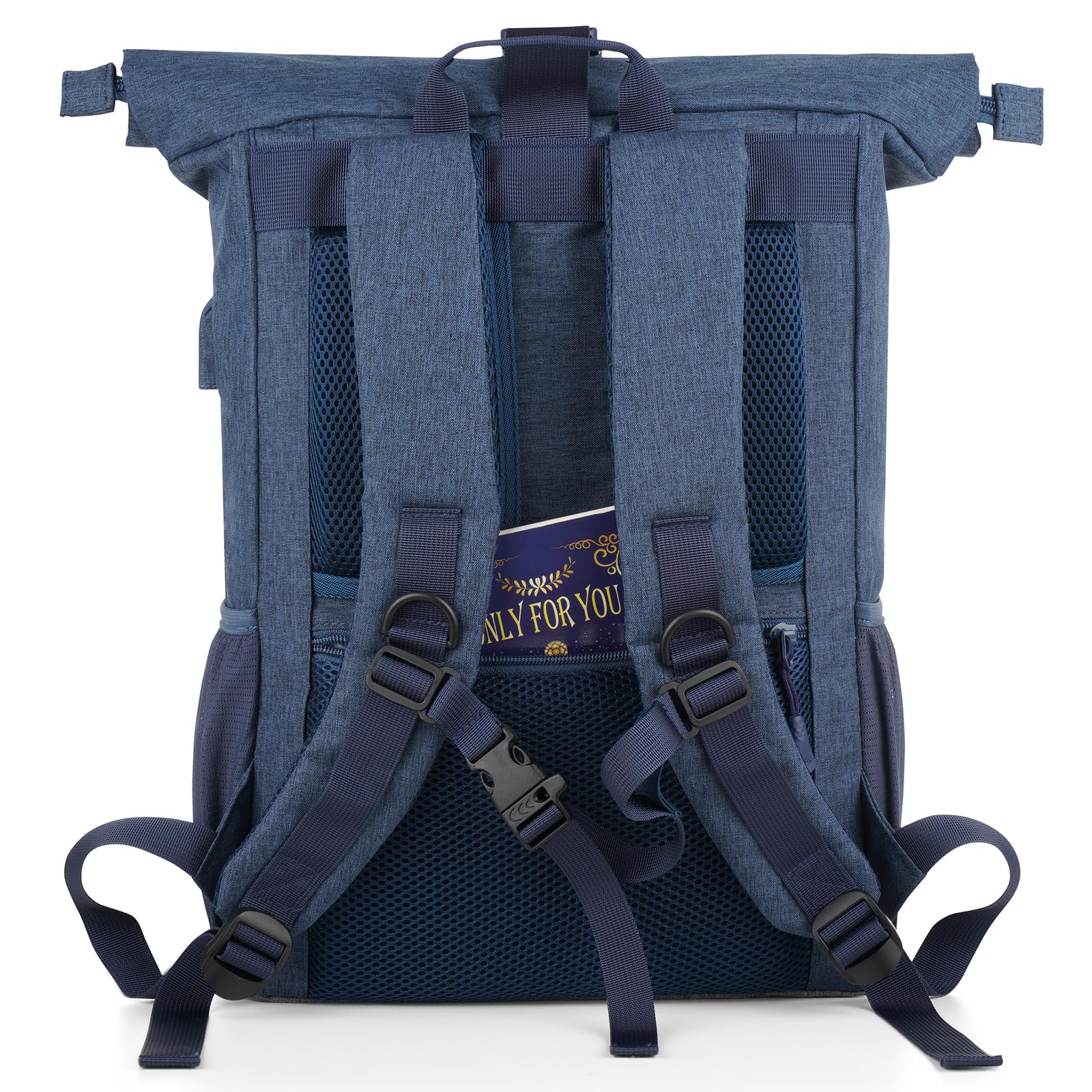 Rolltop Sac à dos pour ordinateur portable 17,3" pour homme, pour université, affaires, vélo, voyage, école, adolescent, bleu gris