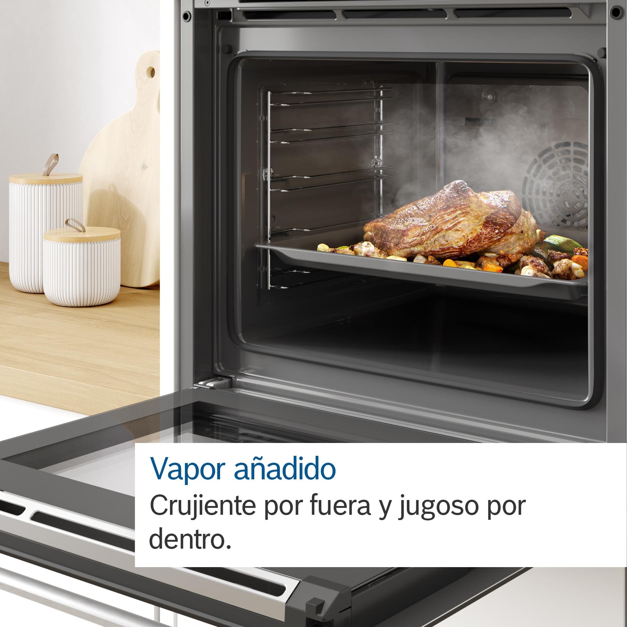 Bosch - Horno Multifunción con Vapor Añadido, 60 cm, Asistente de limpieza con agua, Recetas pre-programadas, Electrónica TFT con símbolos TouchControl, Serie 8, acero inoxidable, HRG635BS1