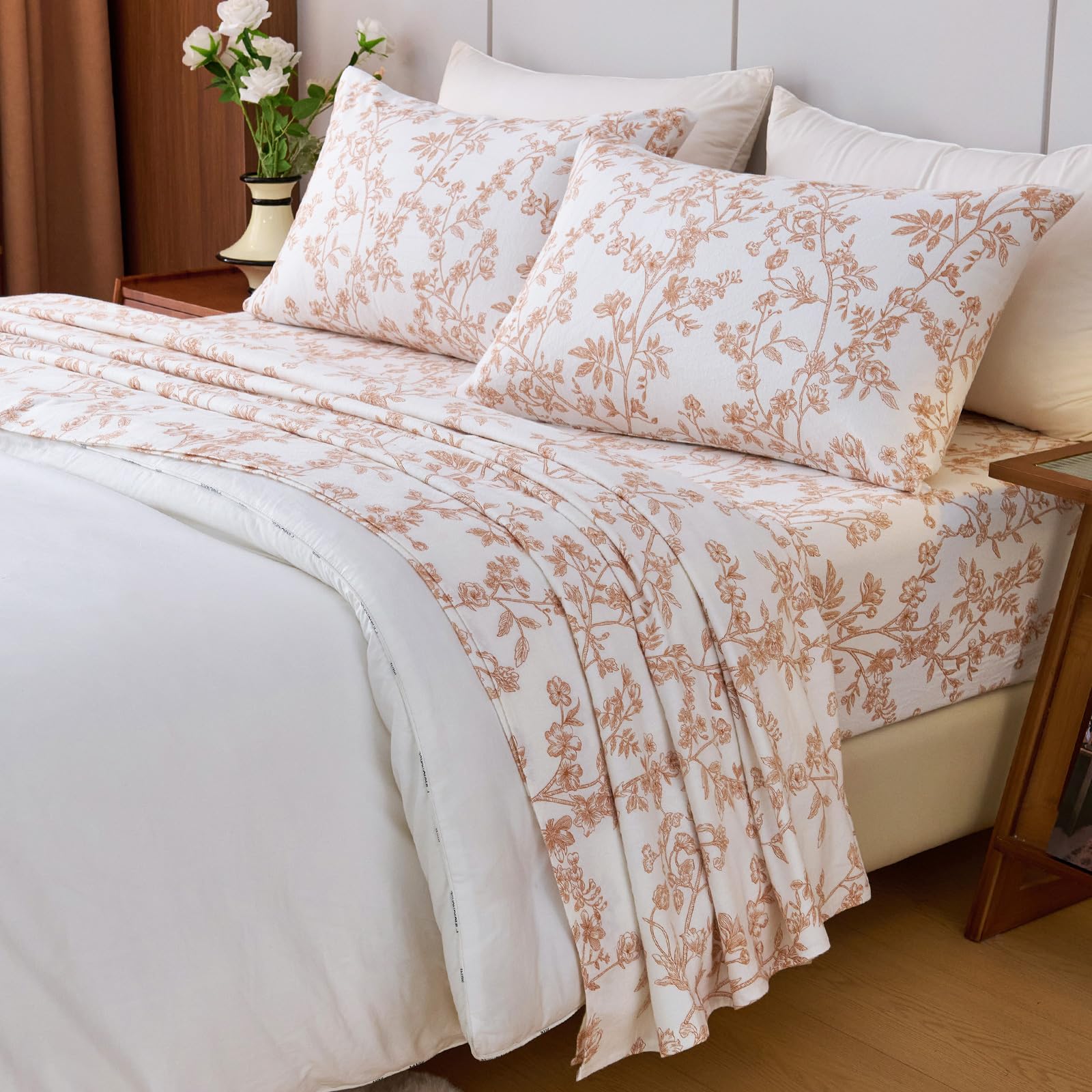 YIYEA 100 Cotton Flannel Sheets Full Size Ultra Soft Cozy Warm Bed Sheets Set for Fall Winter 16