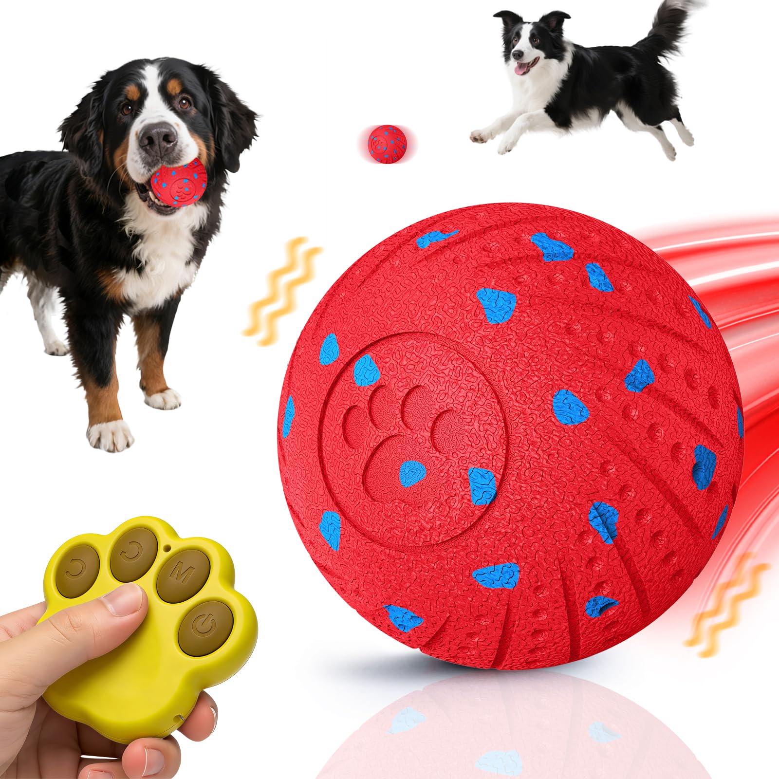 Balle intelligente pour chien télécommandée : jouet interactif rebondissant automatique, vibration et saut, Duraspin durable pour mâcheurs agressifs, rechargeable, pour intérieur et extérieur