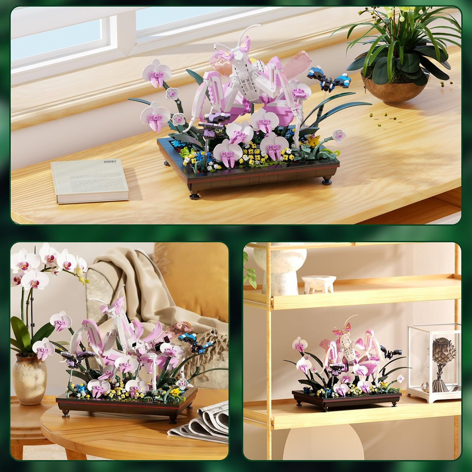 Orchid Mantis - Blocs de construction - Fleurs bonsaï - Compatibles avec les fleurs Lego - Insectes d'inspiration naturelle pour adultes - Décoration de bureau pour la maison/le bureau