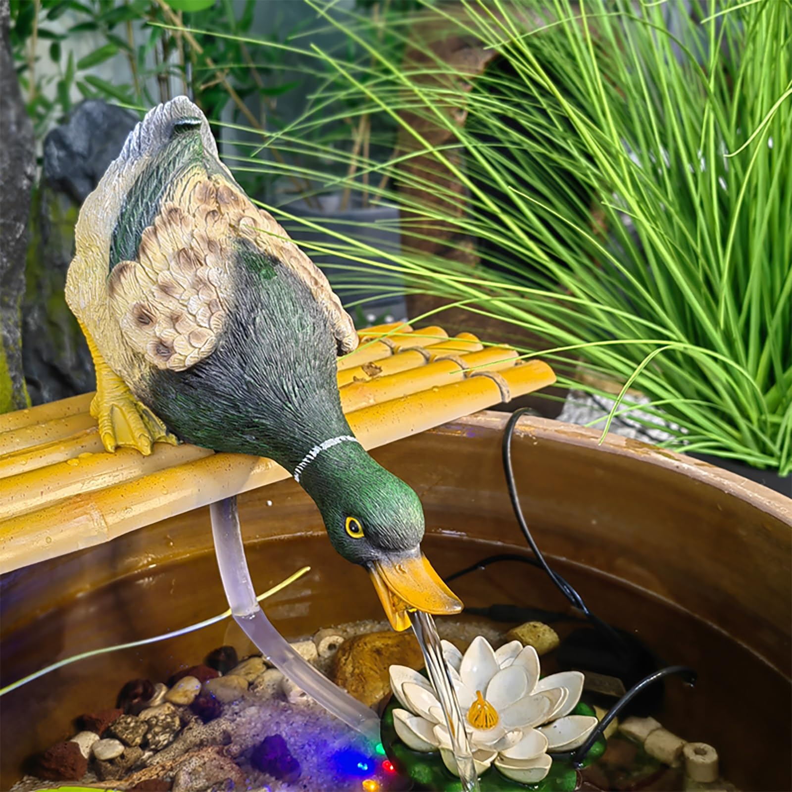 ZYZSY Pond Spitter, Durable Garden Decor Water Spray Sprinkler for Fountain, Garden Decor for Koi pond, with Water pump, Eye-catching Design for Home and Landscape(Green)