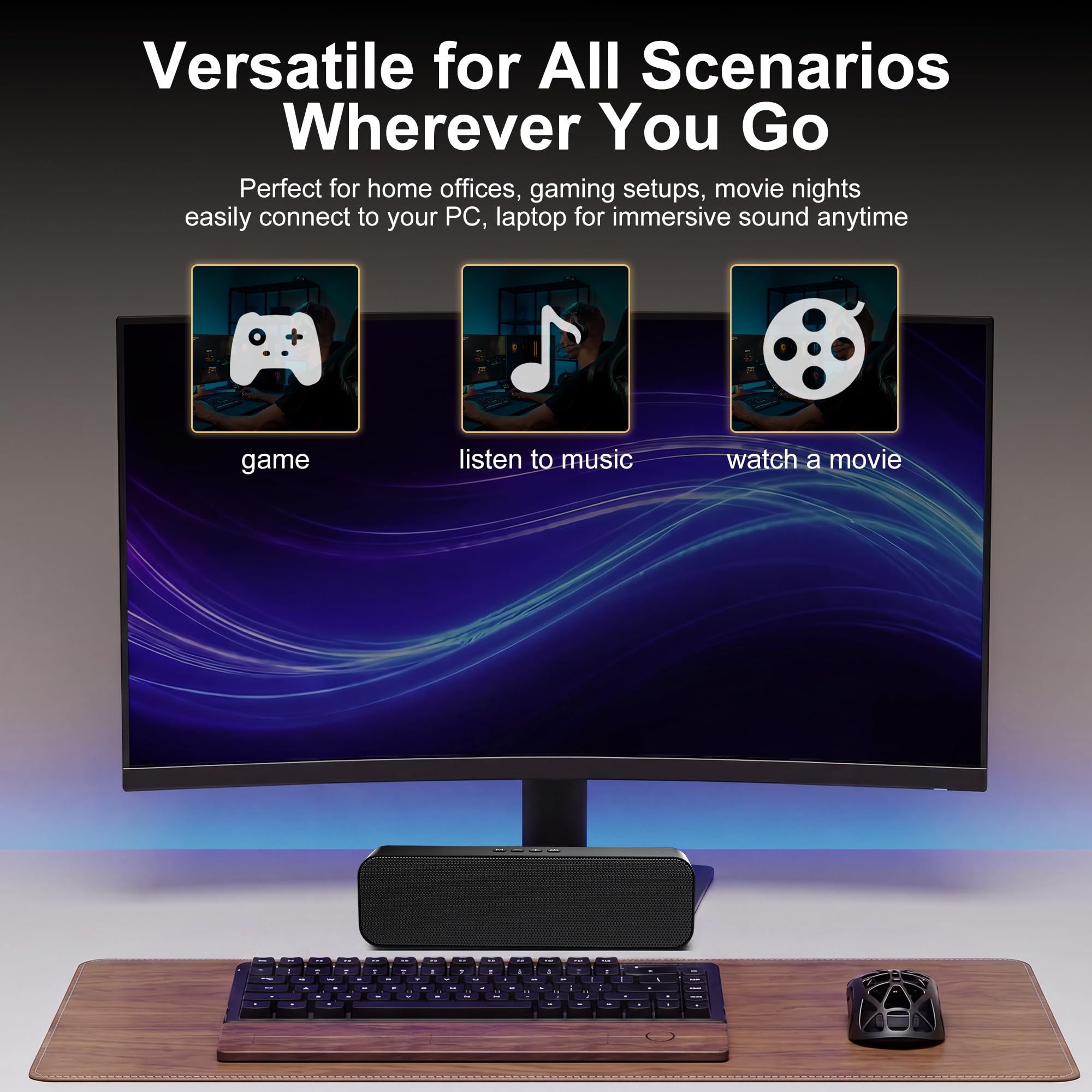 Altoparlanti per computer per PC desktop, altoparlanti cablati per PC con soundbar, altoparlante portatile alimentato USB per monitor, altoparlanti da gioco per desktop con suono stereo