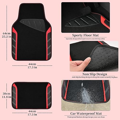 Miniatura 4 de CAR PASS - Funda de cuero para volante y tapetes impermeables para automóvil, ajuste universal de microfibra, 14.5 a 15 pulgadas, deportivo,