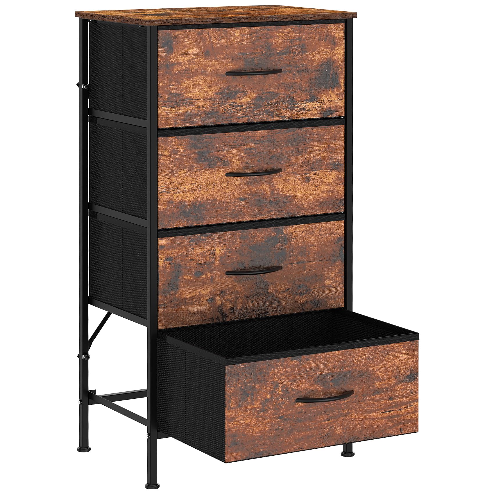 KU Syang Dresser with 4 Drawers - Fabric Chest of Drawers with Large Storage Space, Modern Tall Tower Unit Storage Organiser for Living Room/Bedroom, Wooden Top and Metal Frame (Rustic Brown) — image 1