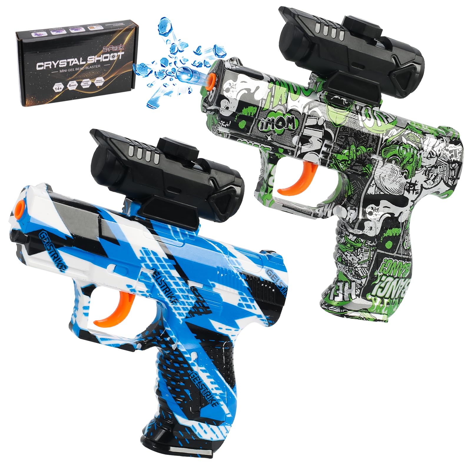 2 Pack Gel Ball Blaster - Splatter Ball Gun Pistol with 10000 Gel Rounds, Manual Continuous Shoot Splat Water Bead Blaster for Backyard and Outdoor Activities 16+ Adult (Color Graffiti)