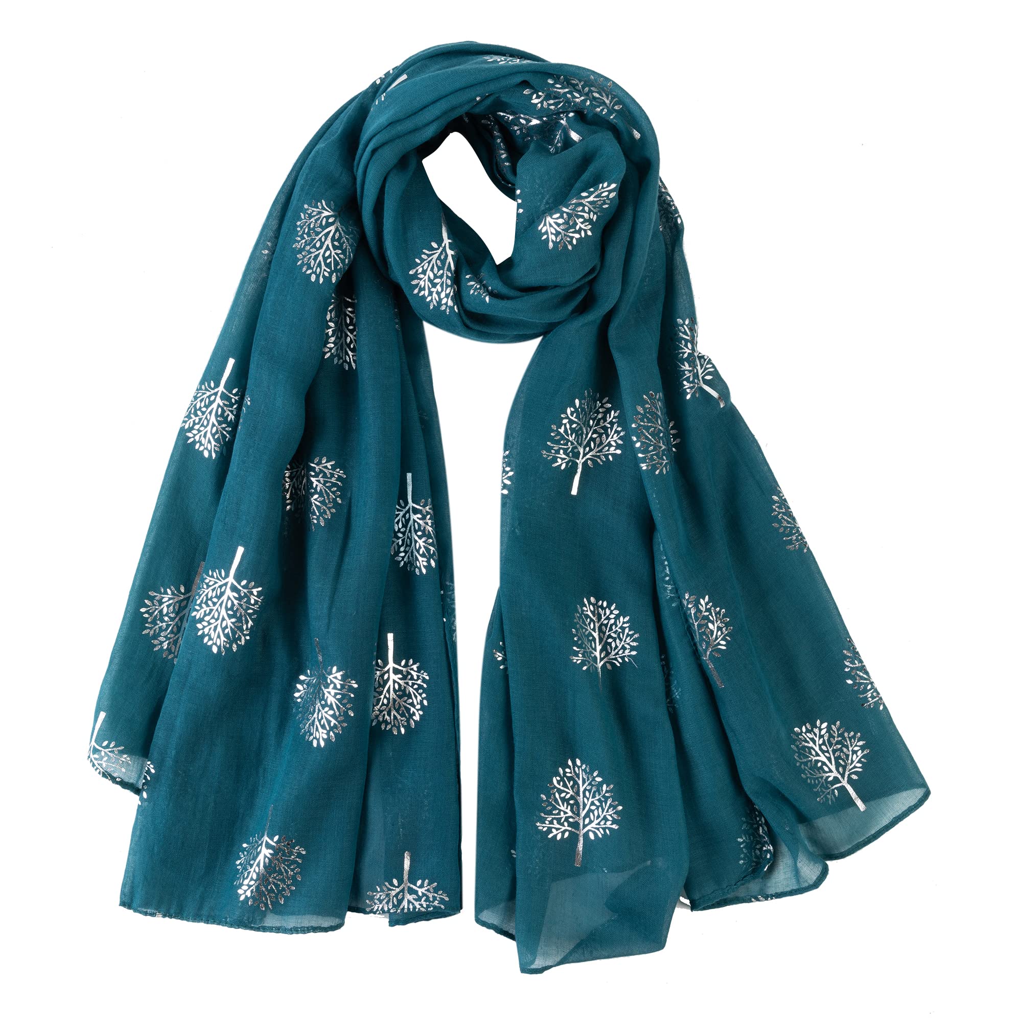 London Scarfs Glitter Mulberry Trees Scarf Women Foil Printed Tree Fashion Ladies Wrap (Teal Green Glitter Mulberry Tree)