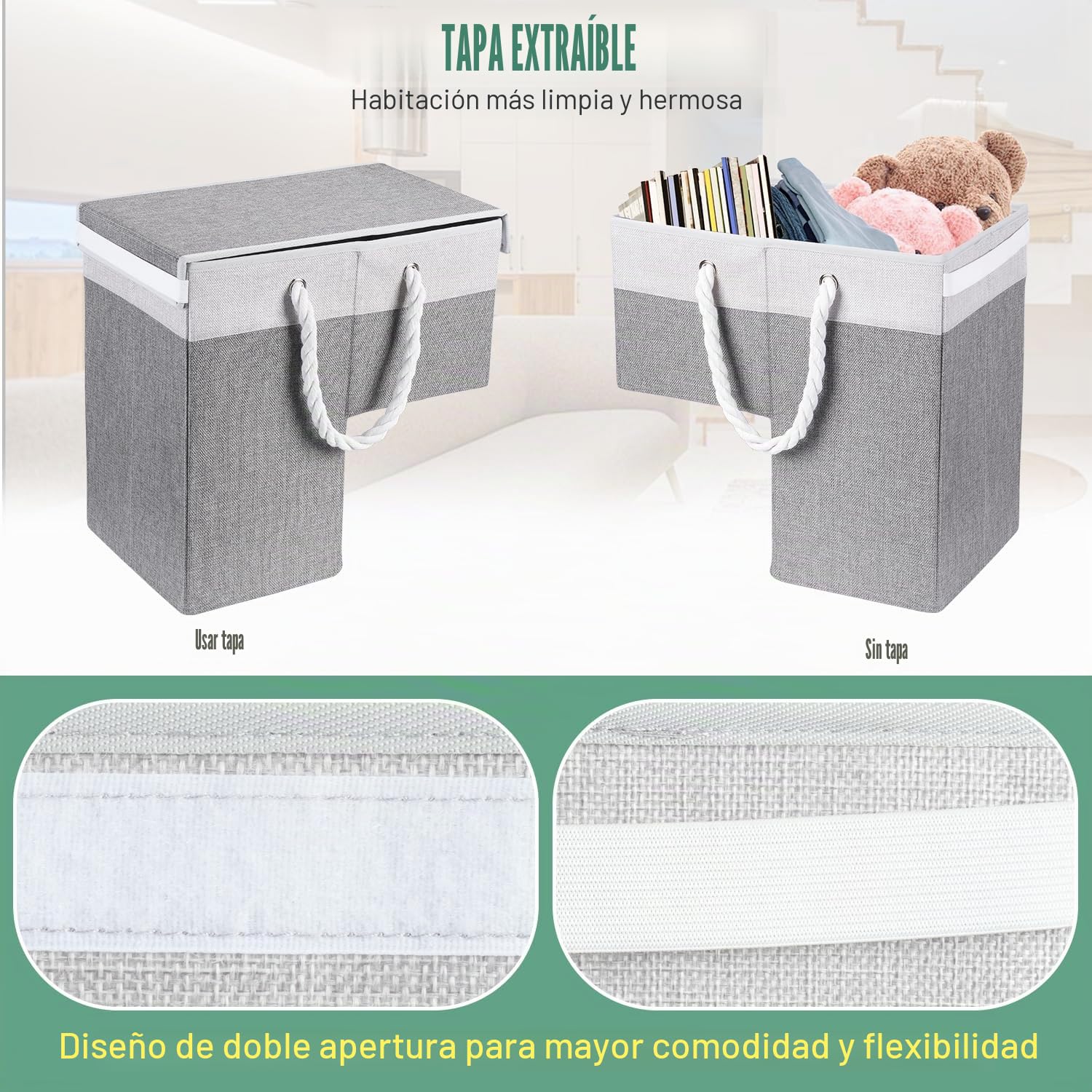 Cesta plegable para escalones, cesta de lino, bandeja para la colada con asa y tapa, bolsa antideslizante para escaleras, cesta para la colada, ahorro de espacio, organizador de fieltro para