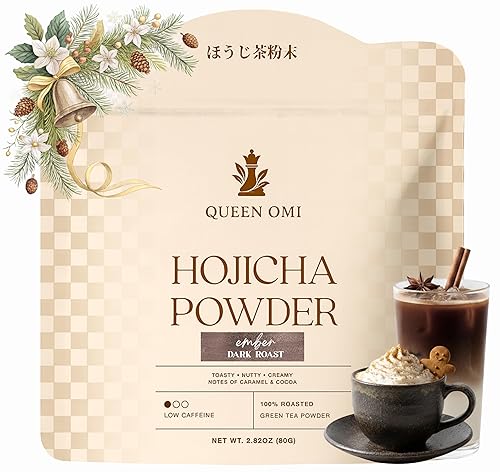 Queen Omi Polvo orgánico de Hojicha  Polvo de té verde tostado japonés 100% orgánico, alternativa al matcha y al café, baja en cafeína, rico en