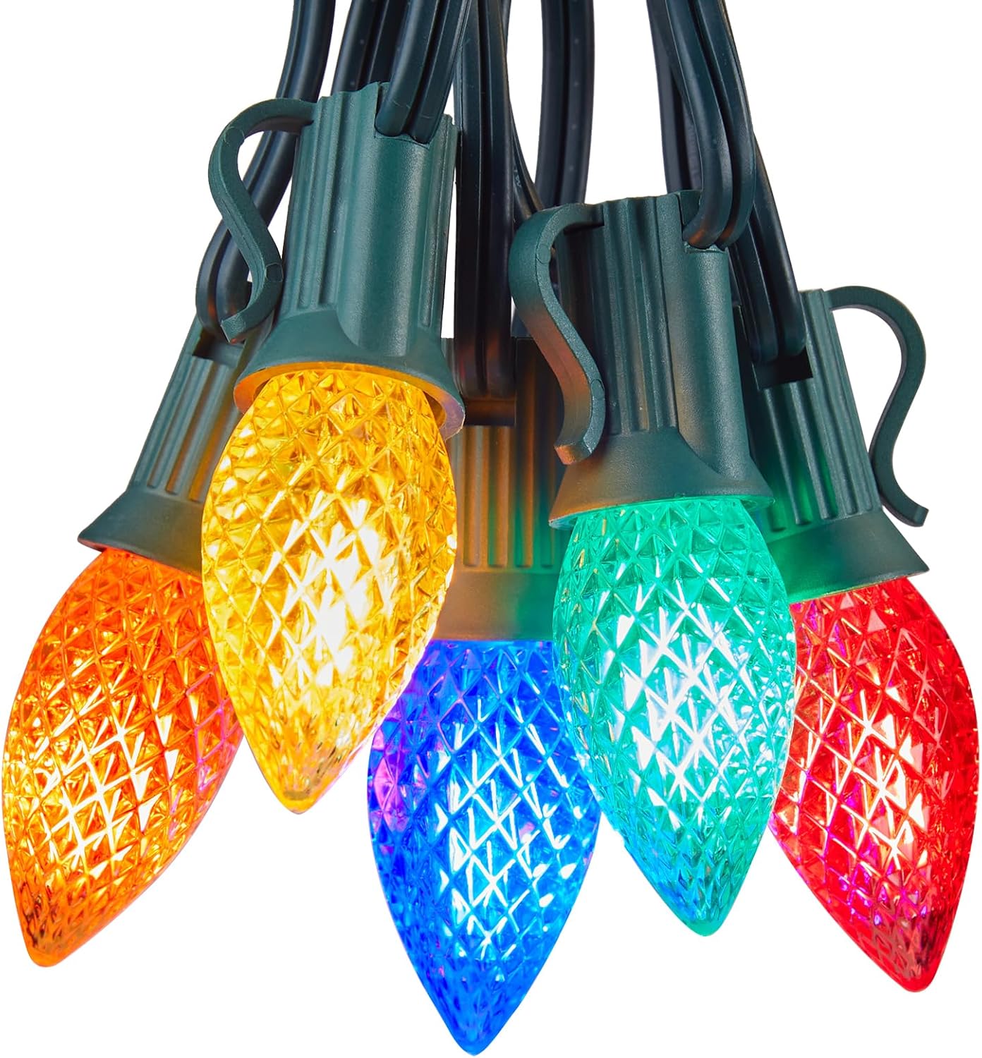 Multicolor C7 LED Christmas Lights Outdoor, 34FT Colorful Christmas String Lights with 50+2 Plastic Bulbs, Traditional Hanging Holiday Lights for Christmas Tree Patio Fence Roofline Xmas Decorations Multicolor 34FT