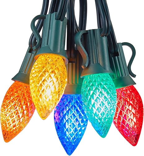 Luces LED de Navidad multicolor C7 para exteriores, 100 pies de luces coloridas de Navidad con 100 + 4 bombillas de plástico, luces tradicionales